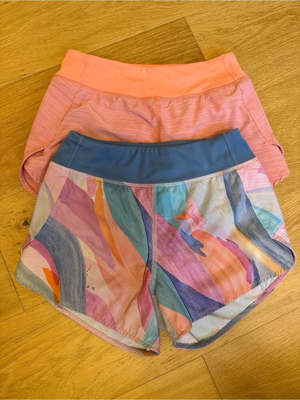 Athleta GIRLS Coral and Multicolor Abstract Athletic Shorts Set